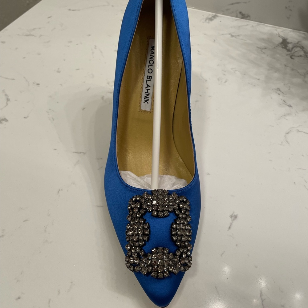 Manolo Blahnik Royal Blue Heels with Embellished Buckle